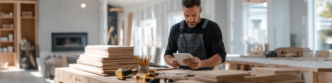 Ouvrier effectuant des mesures précises pour calculer les volumes de matériaux de construction