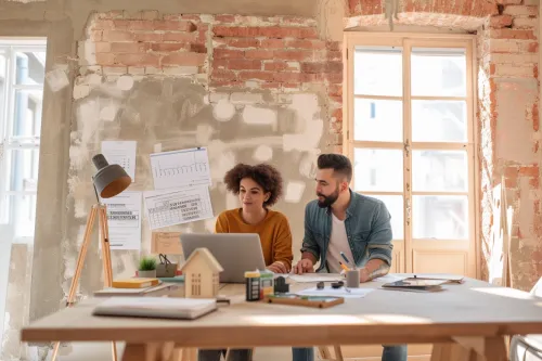 Financement de rénovation domiciliaire avec dossier et calculatrice sur table
