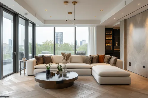 Détails luxueux d'un intérieur avec matériaux nobles et finitions soignées pour un rendu élégant